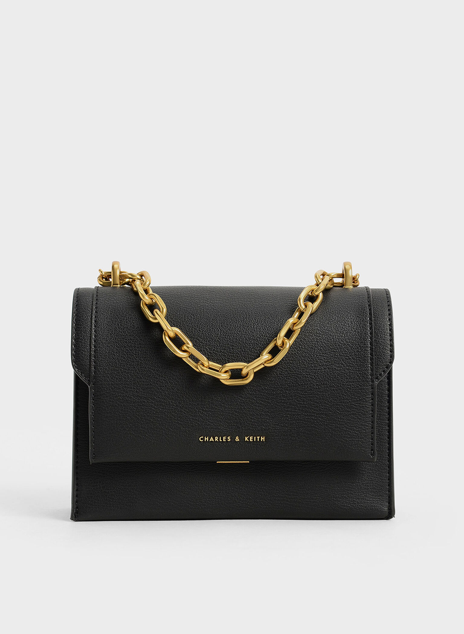 Black Front Flap Chain Handle Crossbody Bag - CHARLES & KEITH US