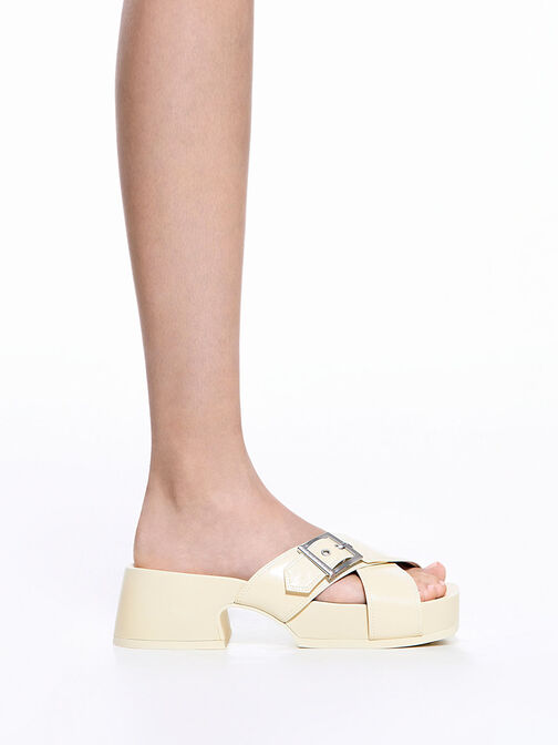 Buckled Crossover Platform Sandals, Chalk, hi-res