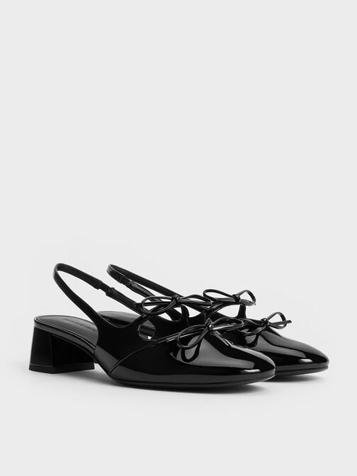 Zapatos de tacón Dorri destalonados con doble lazo, Charol negro, hi-res