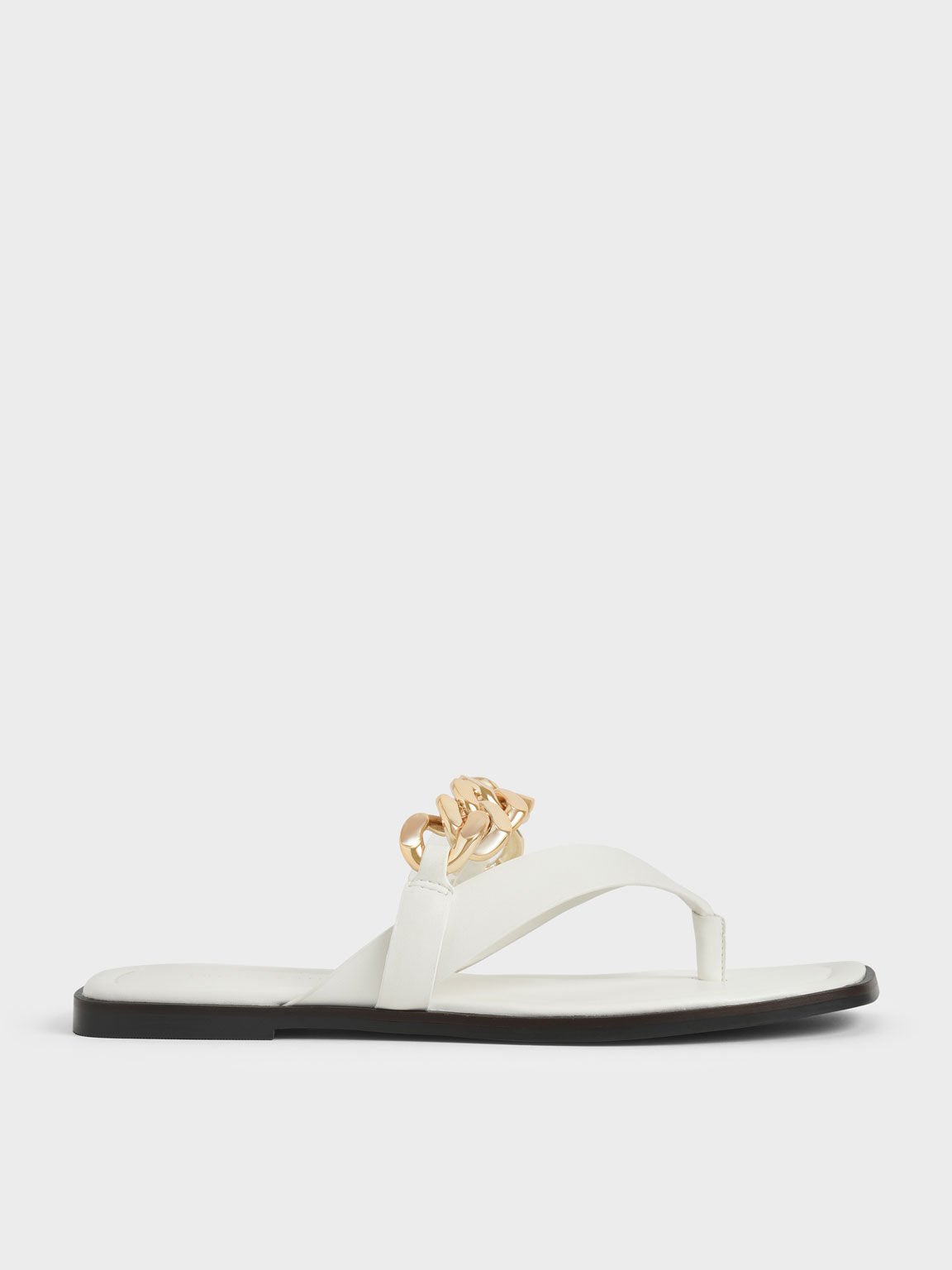 Chain Strap Thong Sandals, White, hi-res