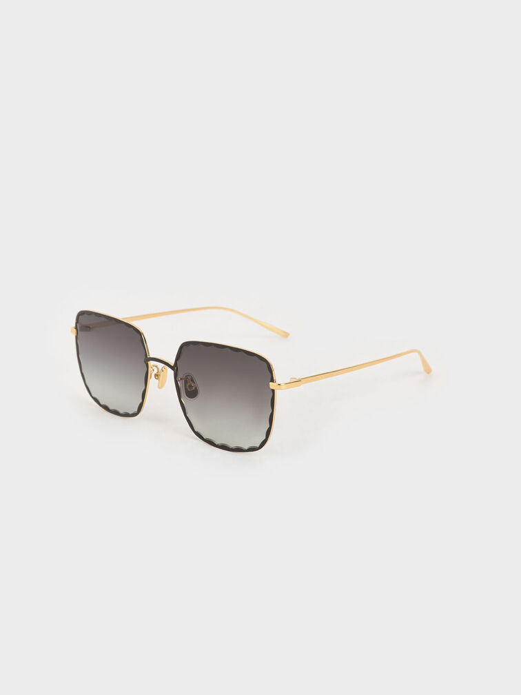 Scallop Trim Butterfly Sunglasses, Black, hi-res