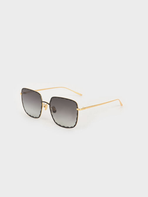 Scallop Trim Butterfly Sunglasses, Black, hi-res