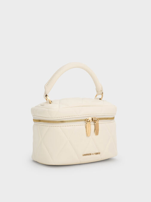 Arwen Quilted Top Handle Vanity Bag, Cream, hi-res