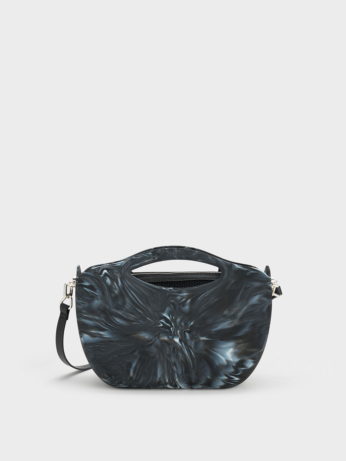Cocoon Curved Handle Printed Bag, Black, hi-res
