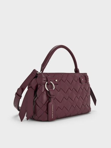 Ivette Woven Top Handle Bag, Wineberry Red, hi-res