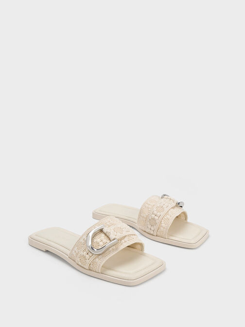 Gabine Crochet & Mesh Slide Sandals, Cream, hi-res