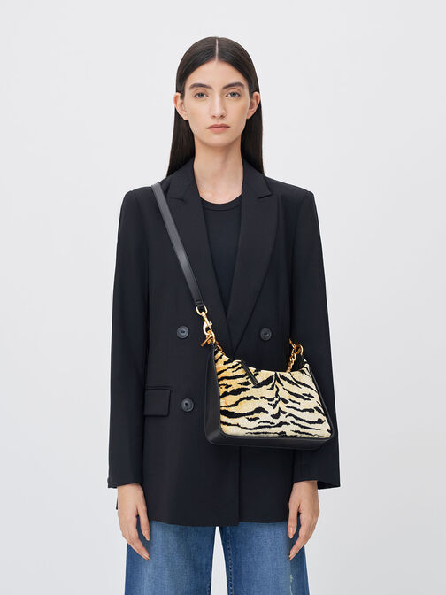 Minta Tiger Print Chain-Link Hobo Bag, Multi, hi-res