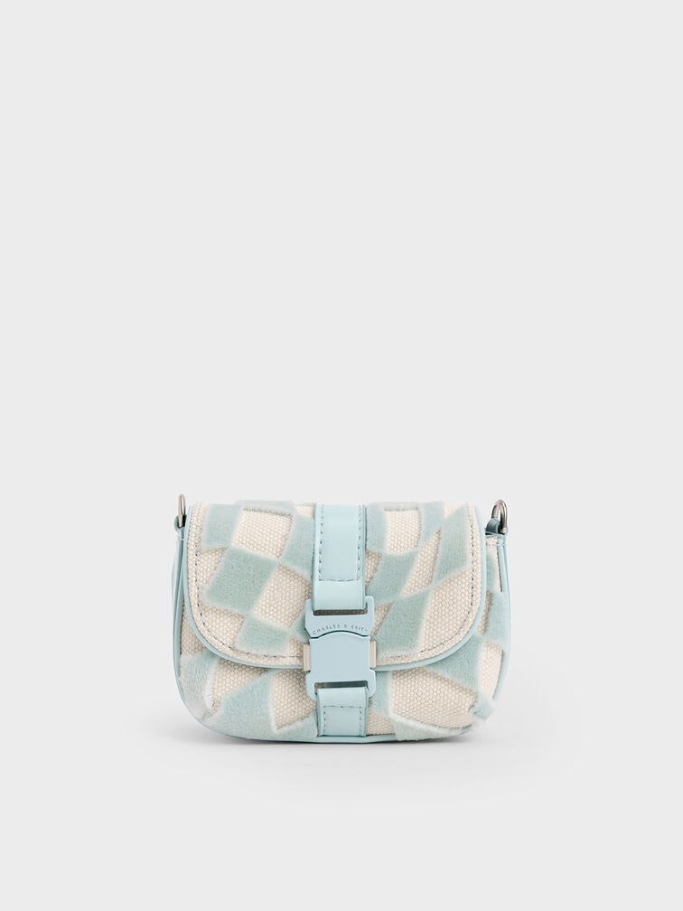 Light Blue Zetta Belt Buckle Checkered Mini Bag - CHARLES & KEITH US