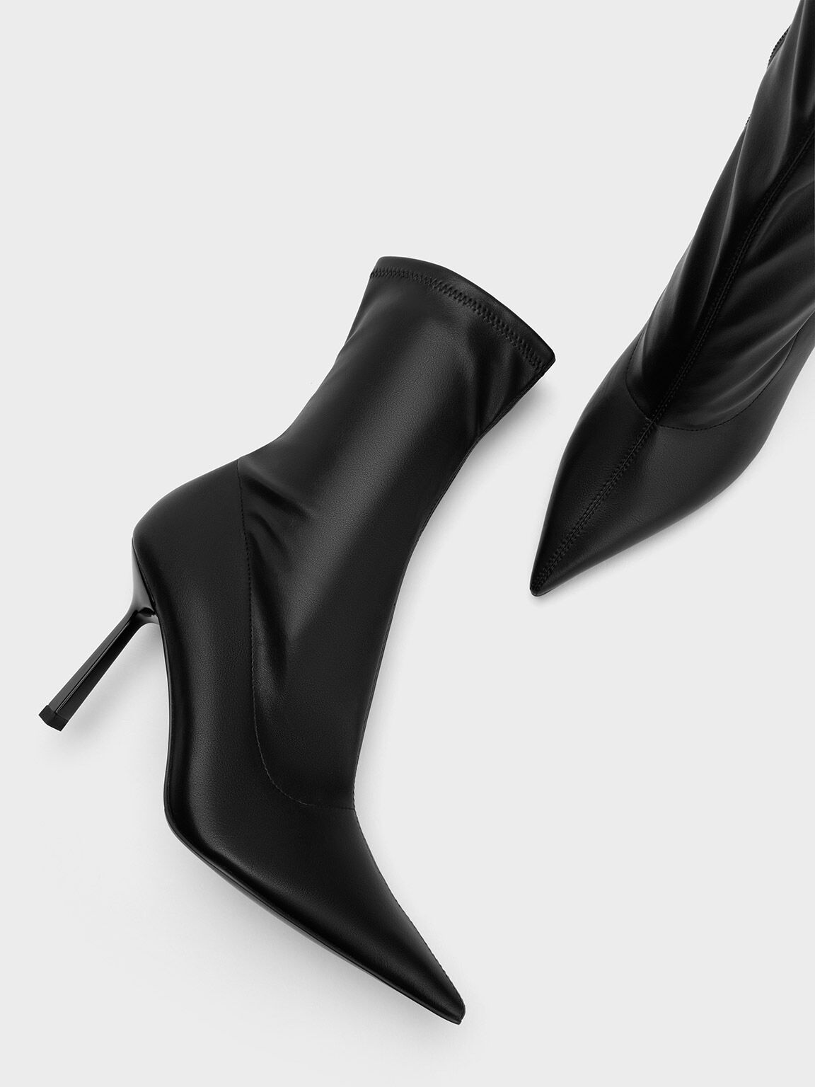 Pointed-Toe Stiletto Heel Ankle Boots - Black