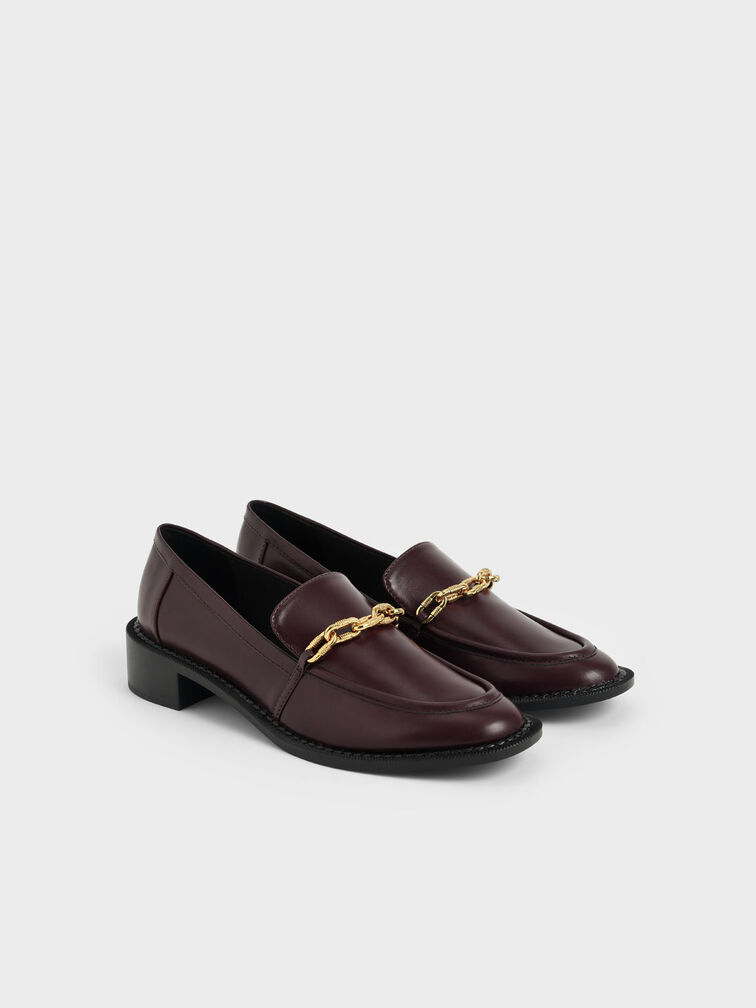 Chunky Chain Link Loafers, Burgundy, hi-res