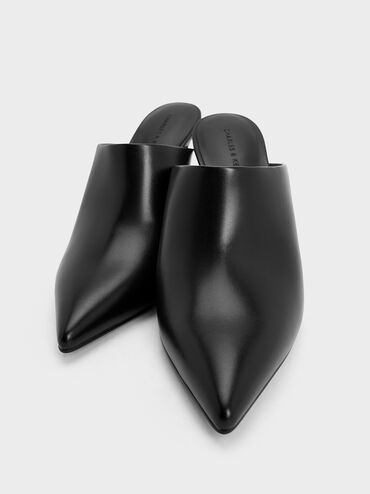High-Vamp Pointed-Toe Heeled Mules, Black, hi-res
