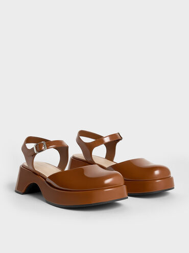 Nerina Ankle-Strap Platform Flats, Brown, hi-res