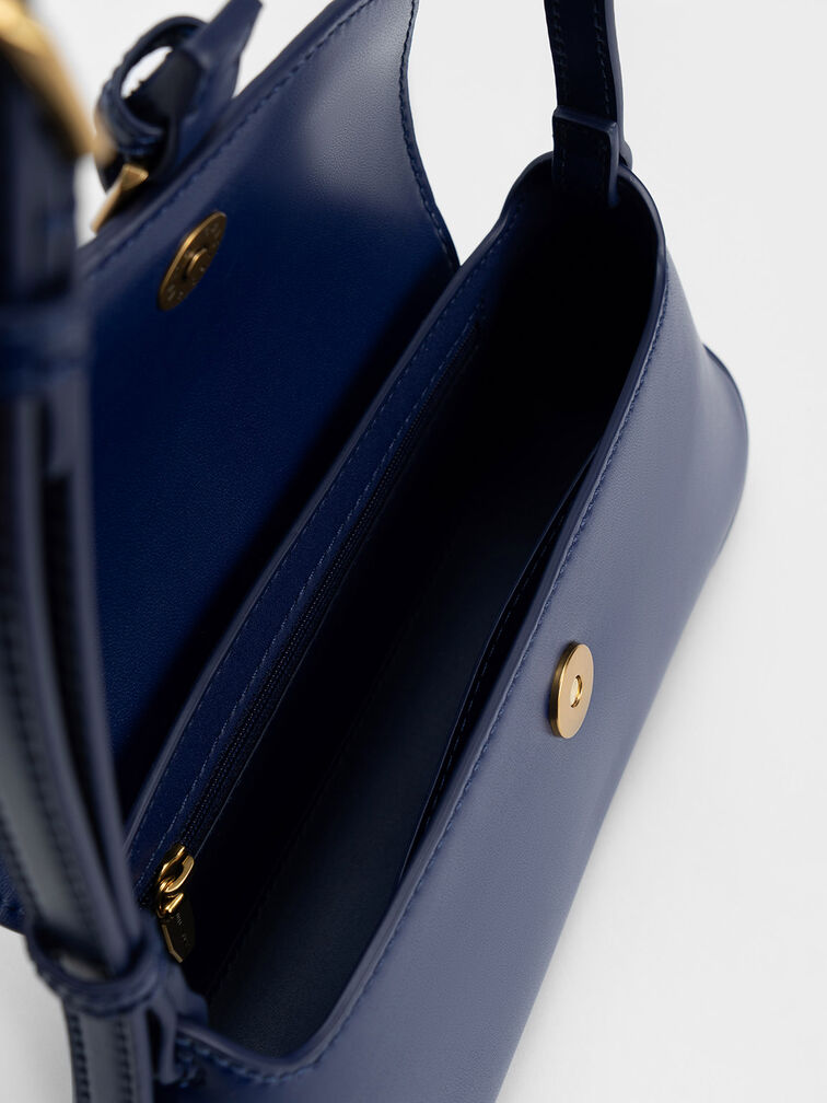 Annelise Double Belted Shoulder Bag, Navy, hi-res
