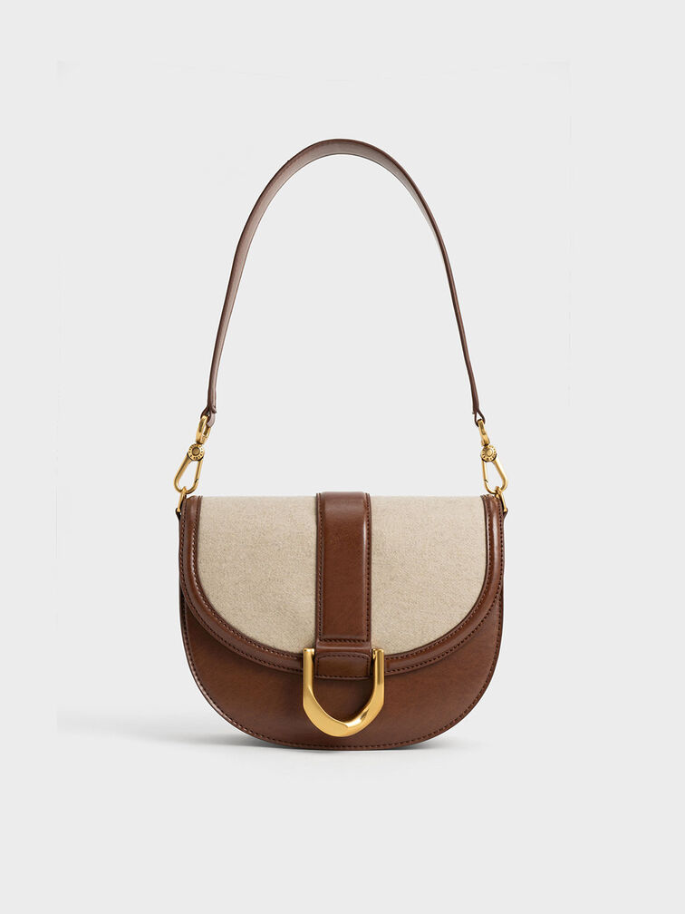 CHARLES & KEITH Gabine Saddle Bag - Dark Brown