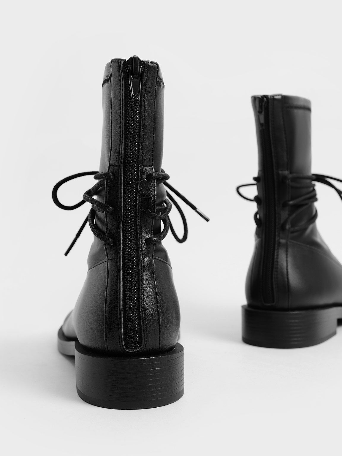 Lace-Detail Zip-Up Ankle Boots - Black