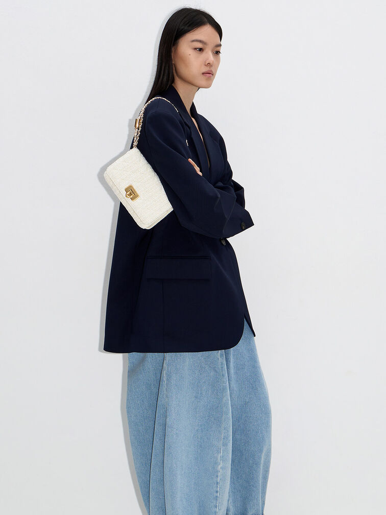 Bolso clutch Cressida con cierre a presión, Blanco tiza, hi-res