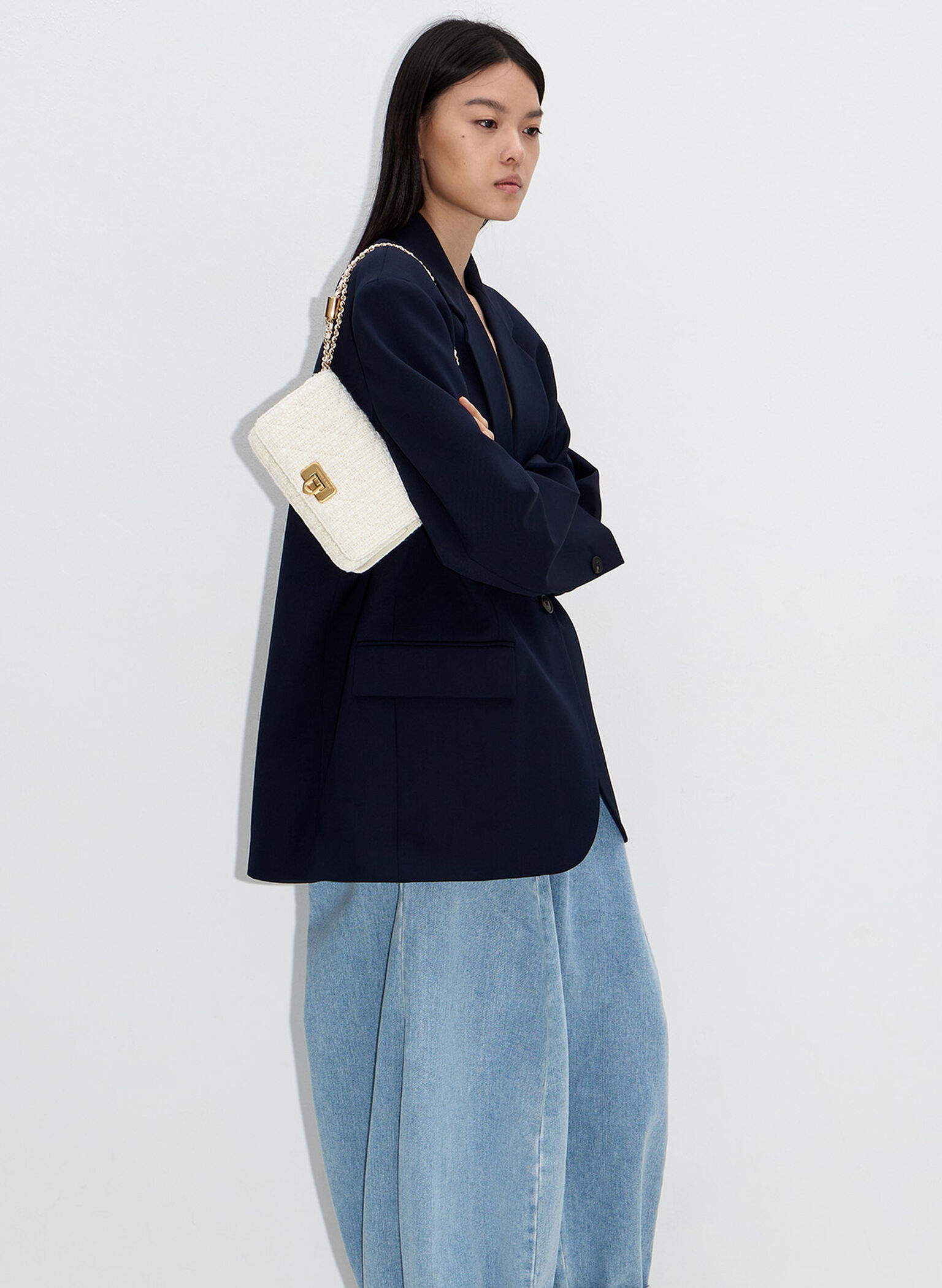 Cressida Tweed Push-Lock Clutch, Chalk, hi-res