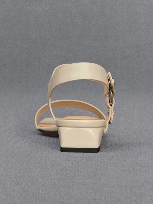 Distressed Leather Ankle-Strap Sandals, Chalk, hi-res
