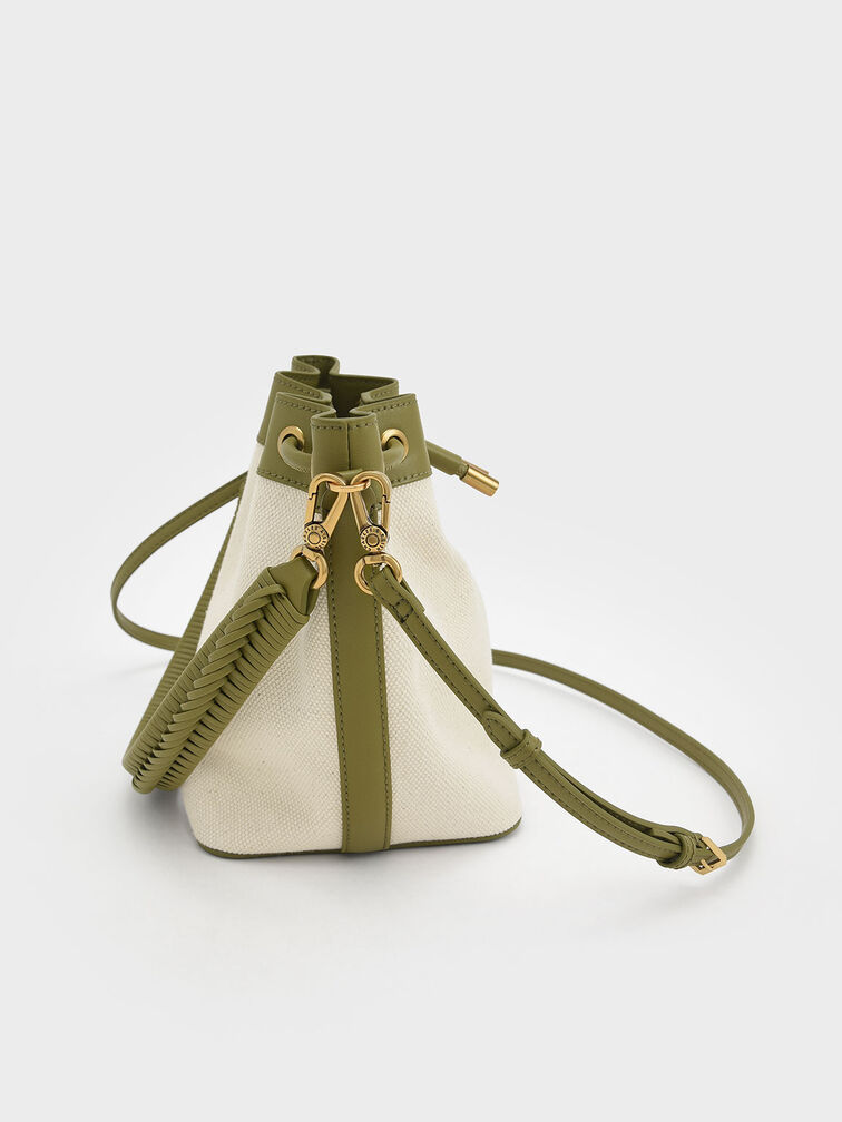 Woven Handle Canvas Bucket Bag, Multi, hi-res