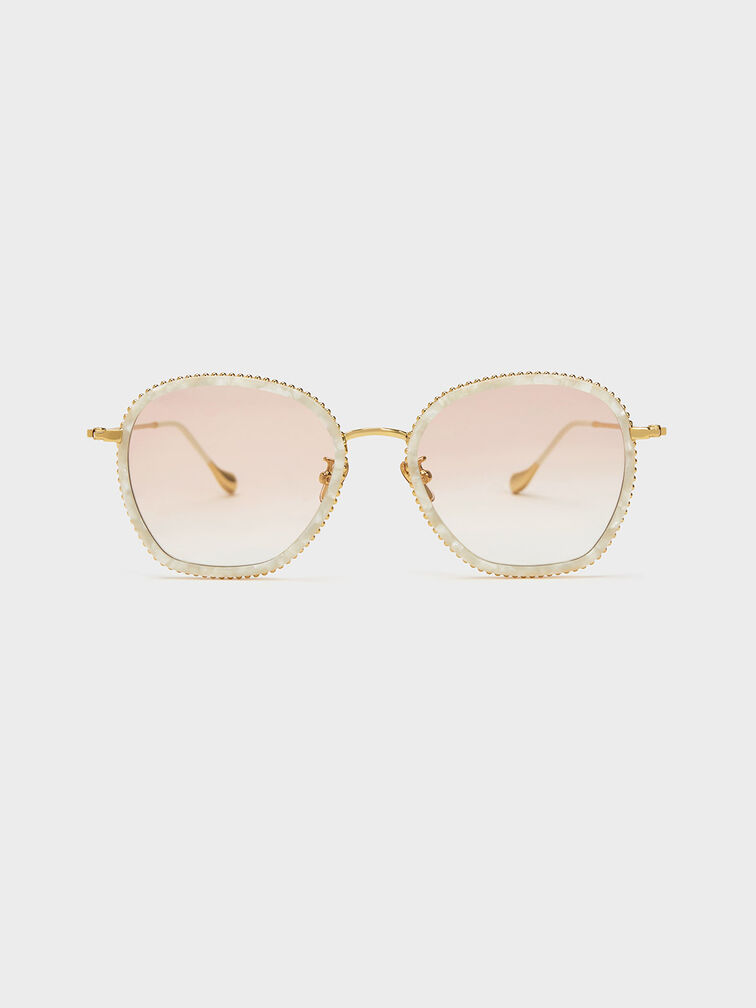 Twisted Metallic Butterfly Sunglasses, Cream, hi-res