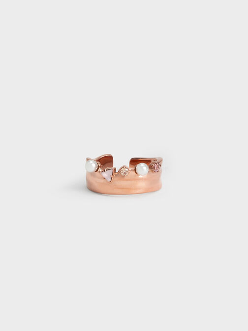 Pearl & Crystal-Embellished Wide-Band Ring, Rose Gold, hi-res