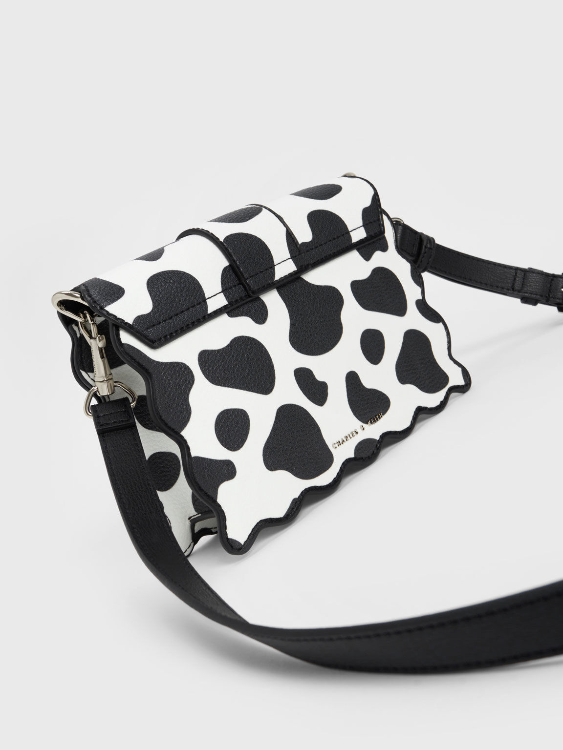 Waverly Cow Print Scallop-Trim Bag, Chalk, hi-res