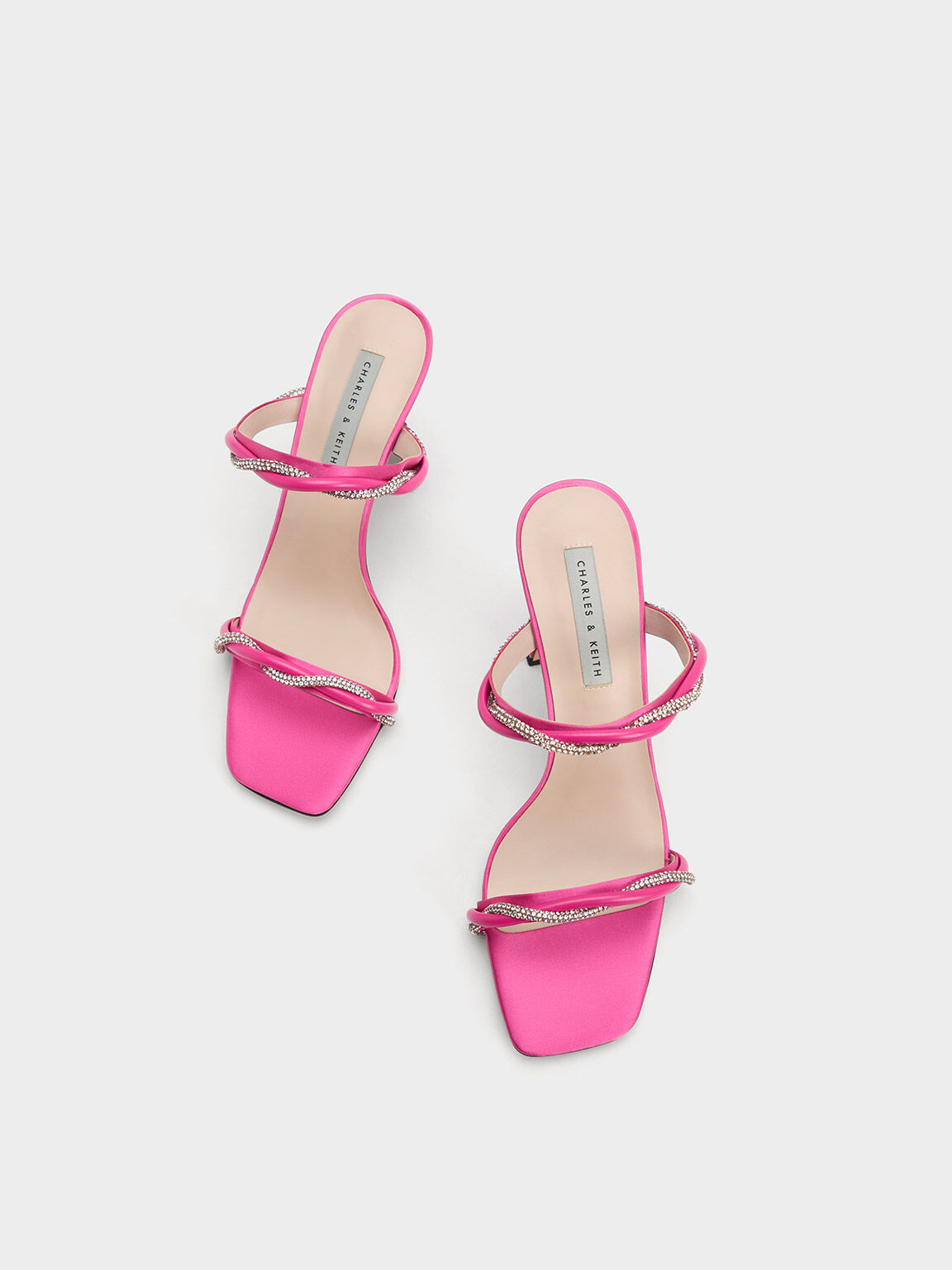 Embellished Twisted Strap Satin Sandals, Pink, hi-res