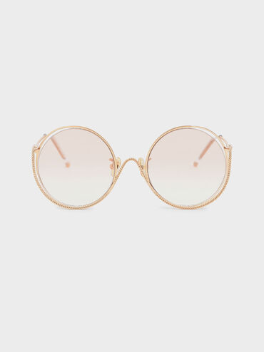 Double Rim Tinted Round Sunglasses, Orange, hi-res