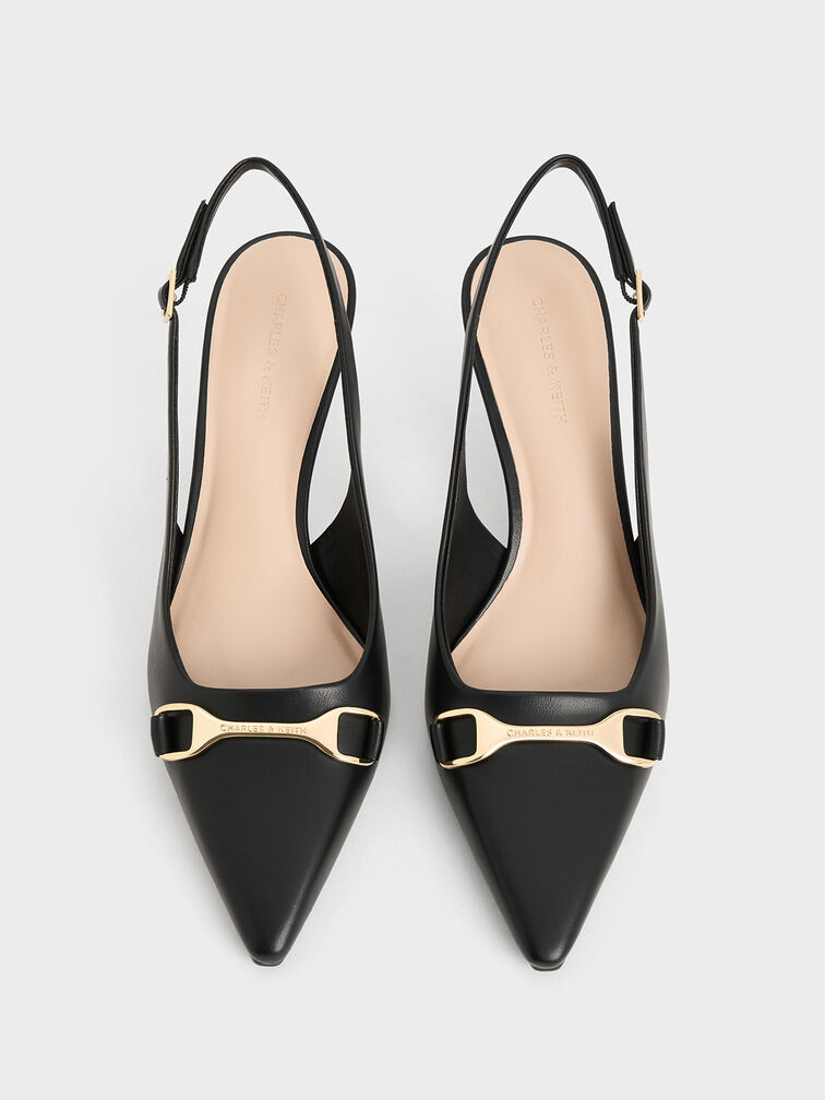 Metallic-Accent Slingback Pumps, Black, hi-res