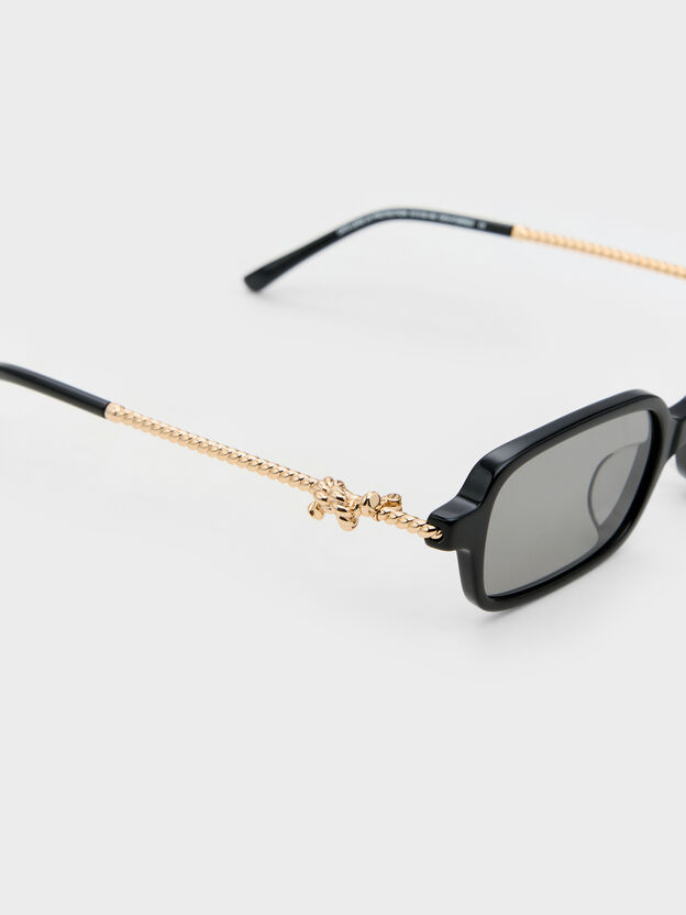 Gafas de sol Sable con montura rectangular y detalle de nudos, Negro, hi-res