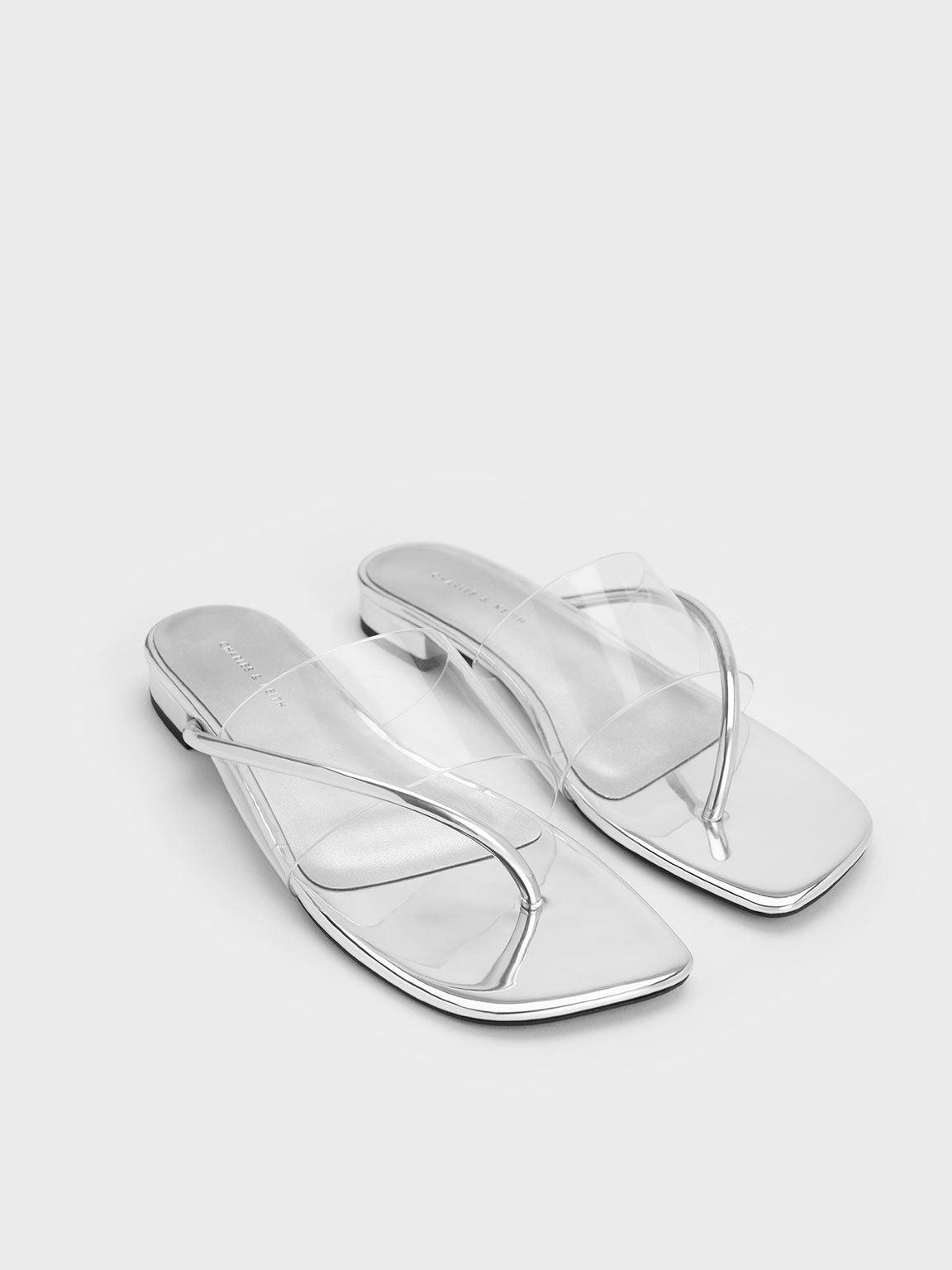 Transparent Thong Sandals, Silver, hi-res
