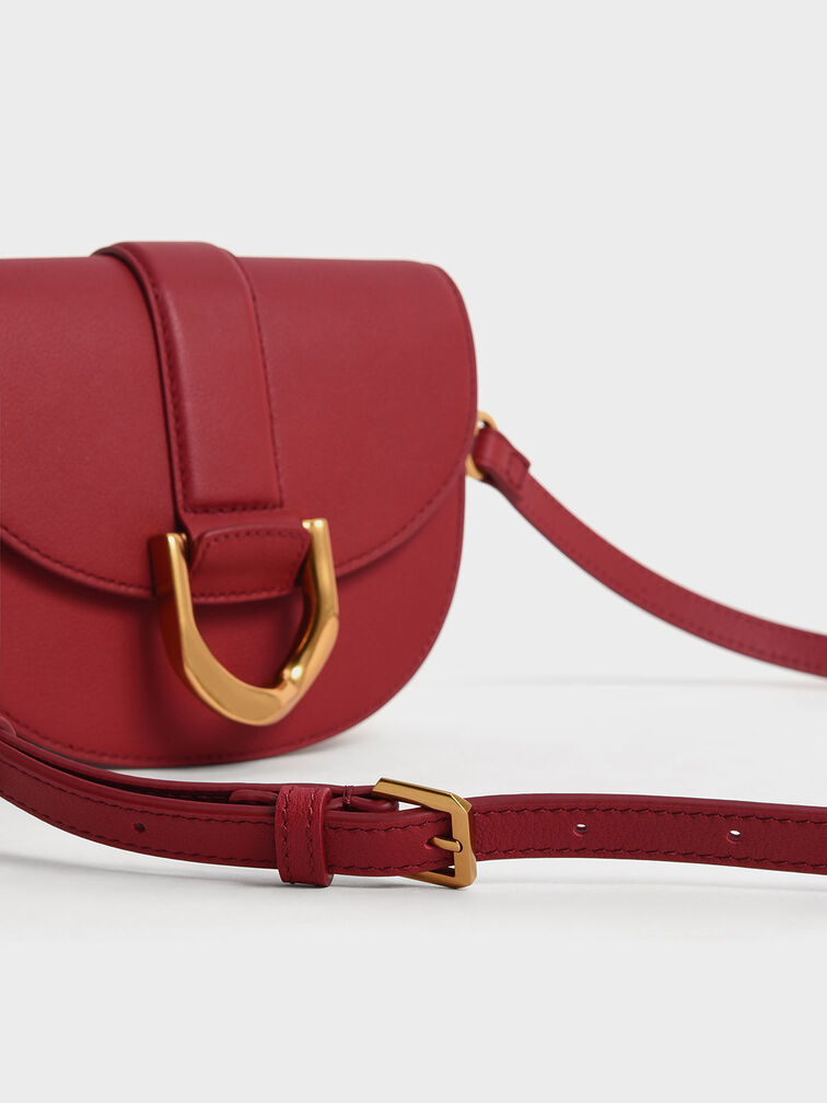 Mini Gabine Leather Saddle Bag, Red, hi-res