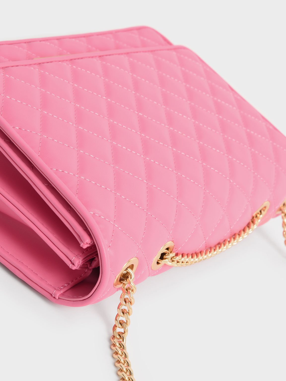 Double Chain Handle Quilted Bag, Pink, hi-res