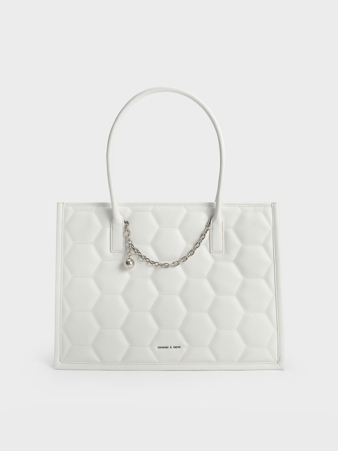 Geometric Quilted Tote Bag, White, hi-res