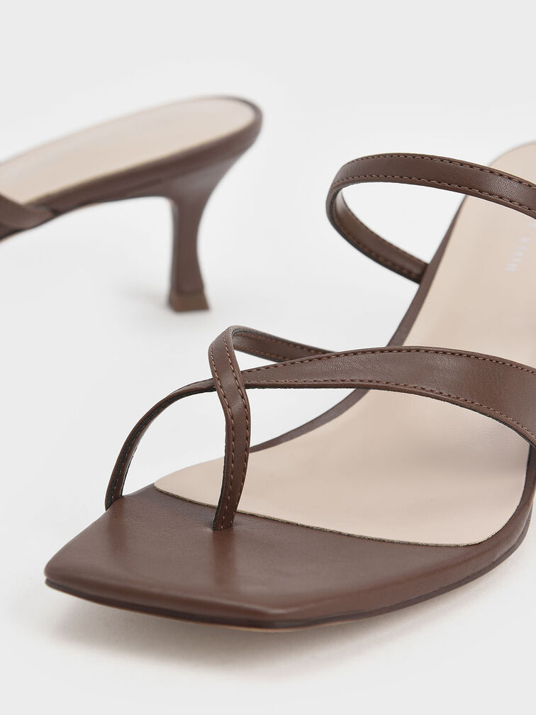 Toe Loop Heeled Sandals, Brown, hi-res