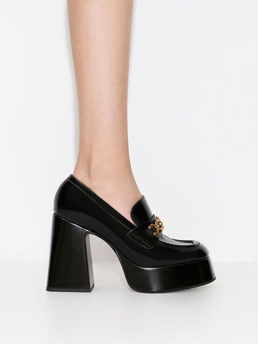 Metallic Accent Platform Loafers, Black Box, hi-res