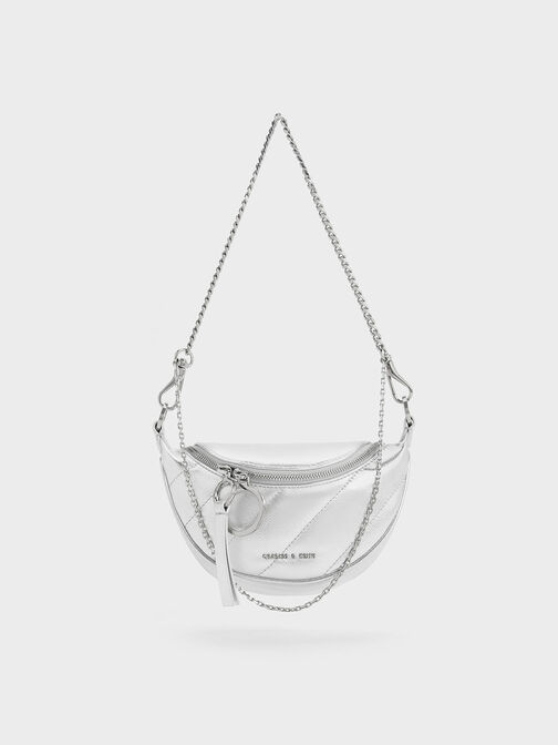 Philomena Metallic Half-Moon Crossbody Bag, Silver, hi-res