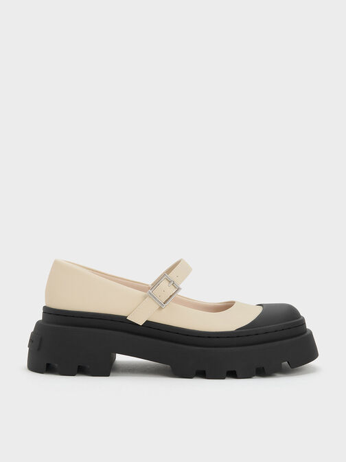 Indra Two-Tone Platform Mary Janes, Chalk, hi-res