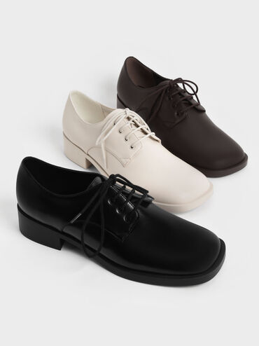 Lace-Up Square-Toe Oxfords, Chalk, hi-res