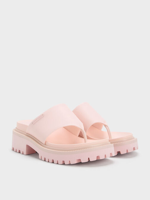 Padded Ridged-Sole Thong Sandals, Light Pink, hi-res