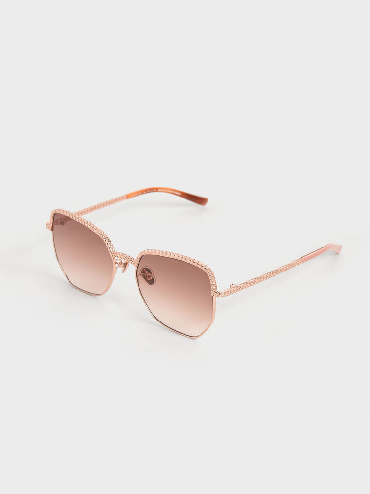 Recycled Acetate Braided Butterfly Sunglasses, Rose Gold, hi-res
