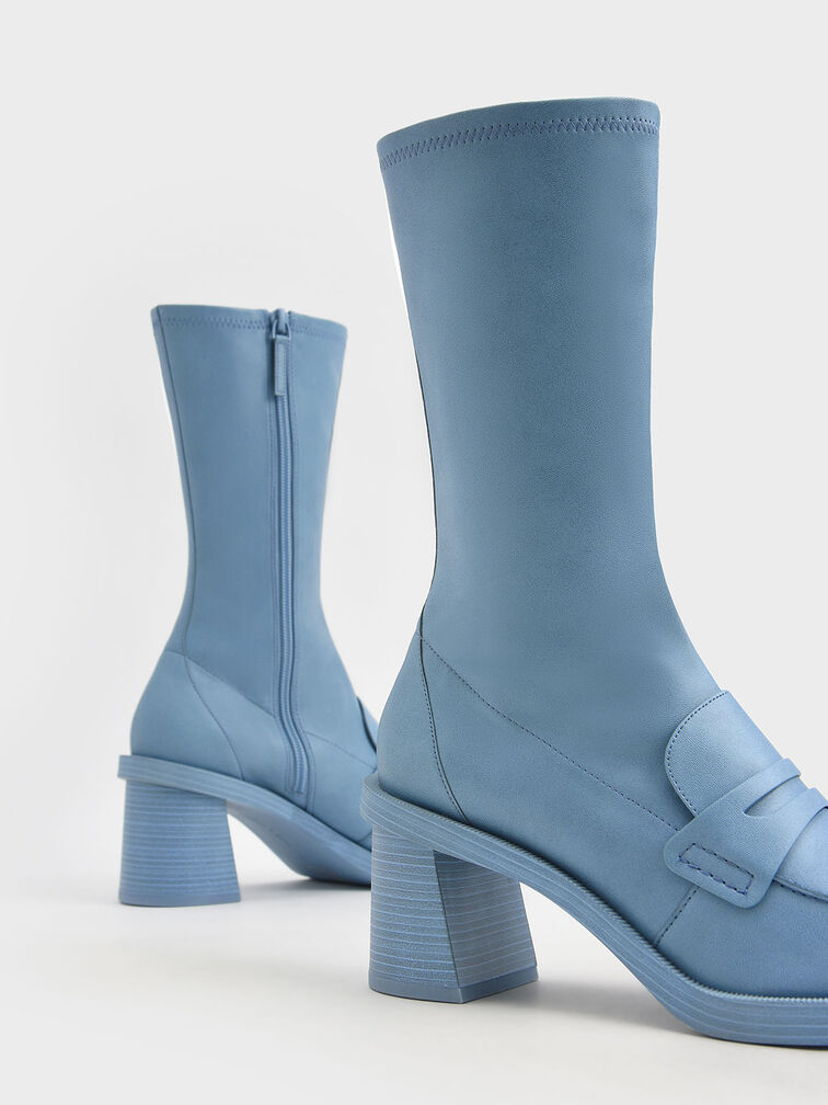 Haisley Penny Loafer Calf Boots, Blue, hi-res