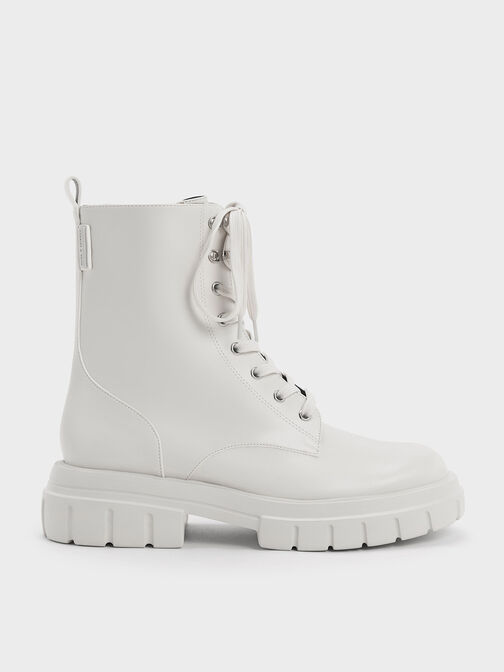 Lace-Up Ankle Boots, White, hi-res