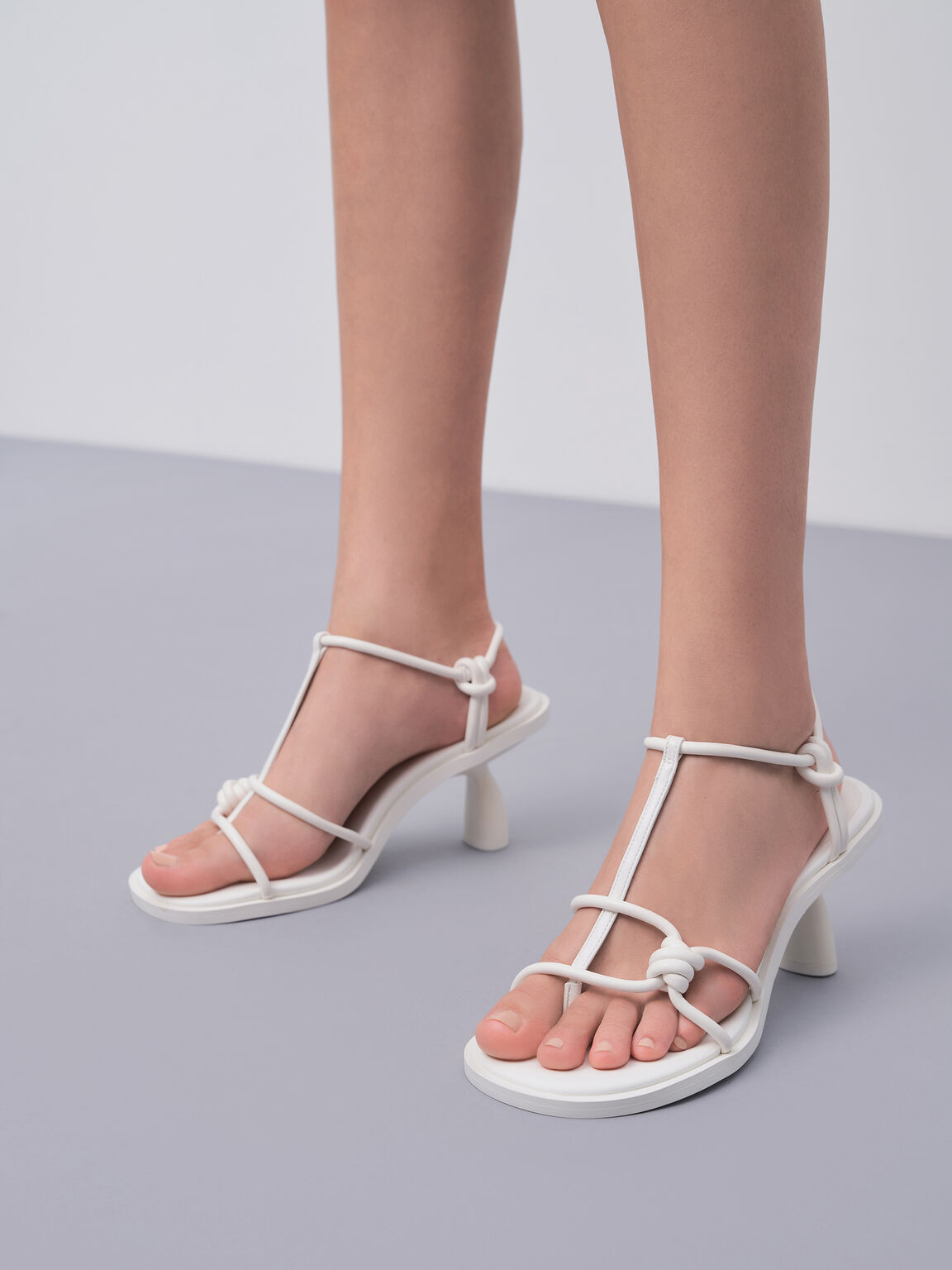 Alma Strappy Knotted Thong Sandals, White, hi-res
