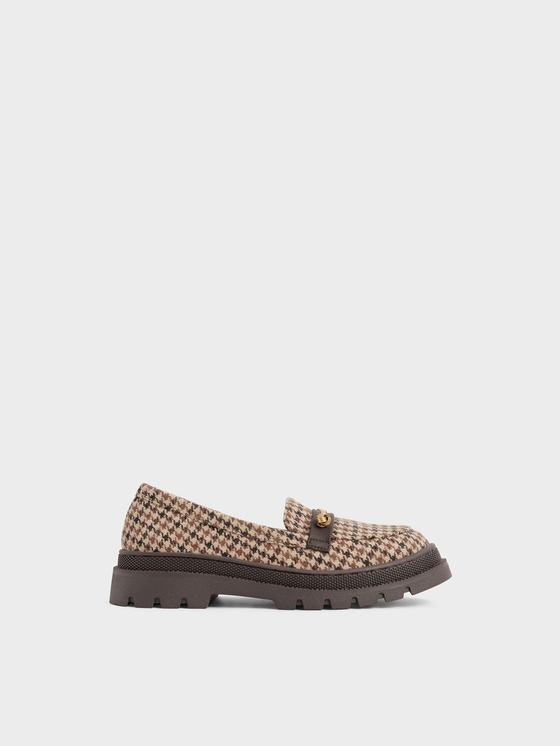 Girls' Houndstooth-Print Metallic Accent Penny Loafers, Multi, hi-res