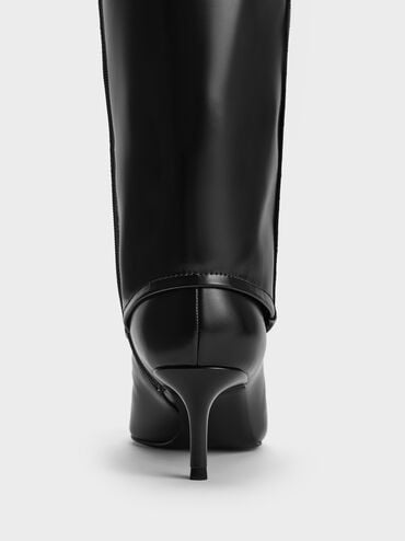 Pointed-Toe Stiletto-Heel Knee-High Boots, Black, hi-res