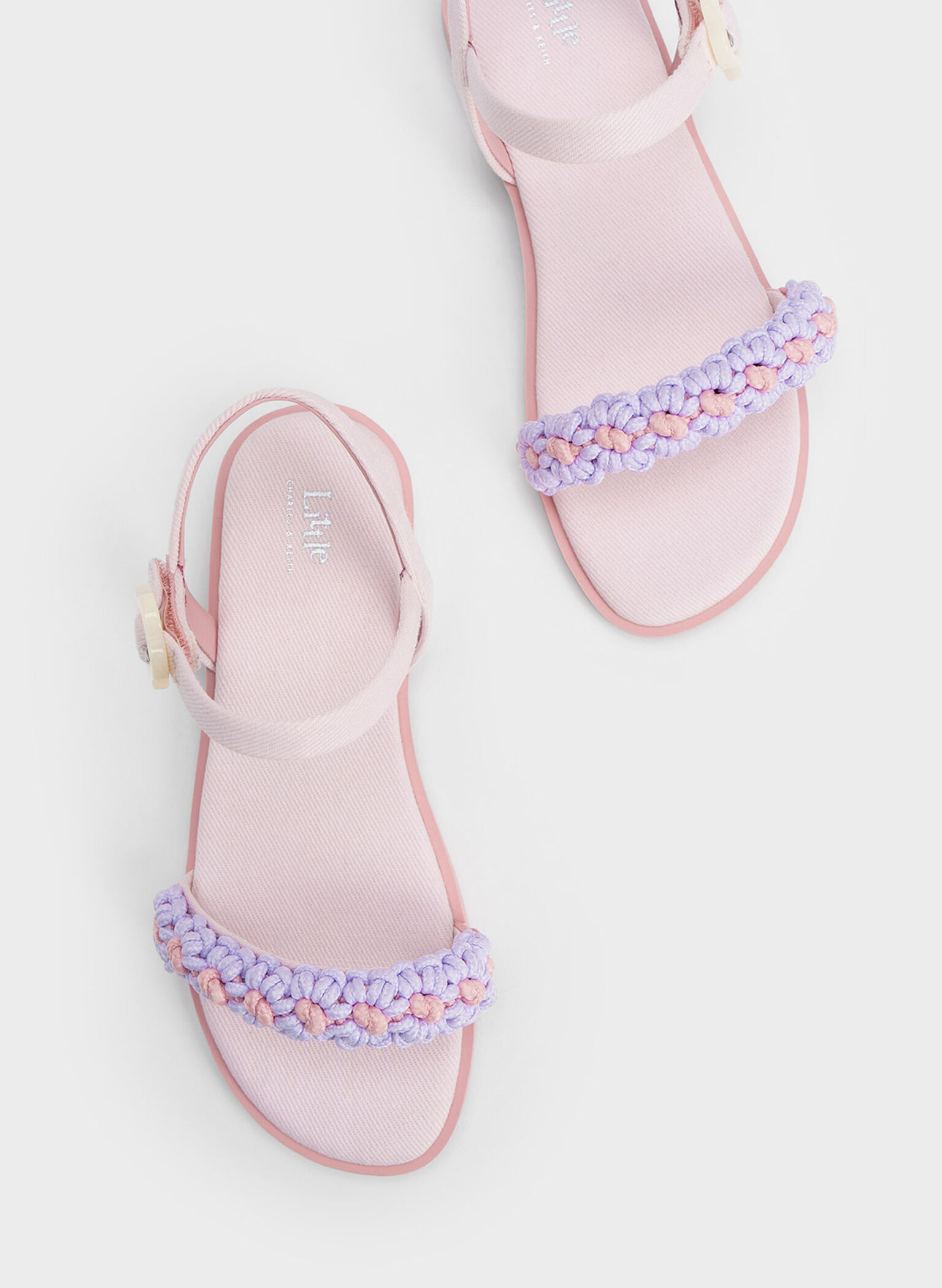 兒童編織小花帶涼鞋, 粉紅色, hi-res