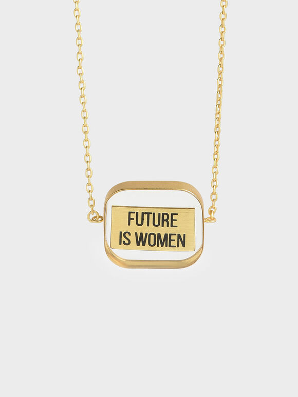 "FUTURE IS WOMEN" Acrylic Necklace, Bronze, hi-res