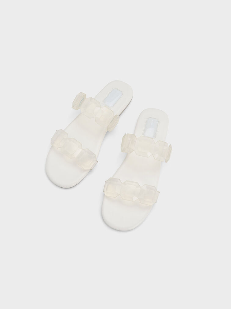 Sandalias con tira adornada con pedrería, Blanco, hi-res