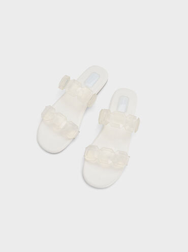 Fia Gem-Strap Slide Sandals, White, hi-res